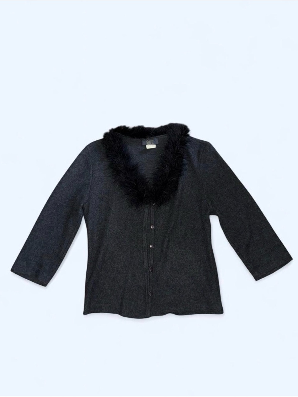 Black Faux-Fur Trim Cardigan